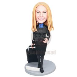 Custom Flight Attendant Bobbleheads In Dark Blue Uniform