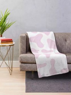 Cow Print Throw Blanket, Pink Cow Print on White Cow Blanket