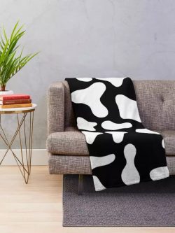 Cow Print Throw Blanket, White Cow Print on Black Cow Blanket