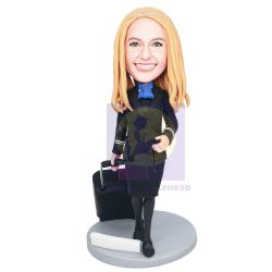 Flight Attendant In Black Uniform Custom Figure Bobbleheads