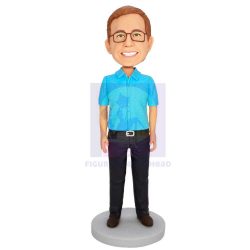 Male Office Staff In Blue Shirt Custom Figure Bobbleheads