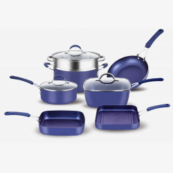 Blue Nonstick Press Aluminum Cookware Set With Soft Touch SS Handle