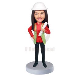 Custom Female Engineer Bobbleheads Holding Drawing