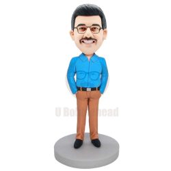 Custom Male Boss Bobbleheads In Blue Shirt