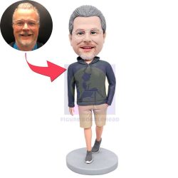 Male In Grey Hoodie And One Hand In Pocket Custom Figure Bobbleheads