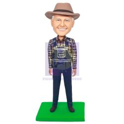 Retirement Male In Plaid Shirt And Overalls Custom Figure Bobbleheads