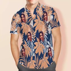 Chelsea Cutler Hawaiian Shirt Custom Photo Hawaiian Shirt Blue Leaves Hawaiian Shirt