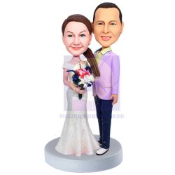 Couple In Wedding Dress And Purple Suit Custom Wedding Bobbleheads Cake Topper