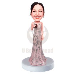 Custom Happy Female Bobbleheads In Long Dress