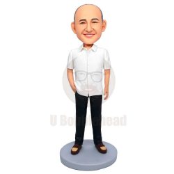 Custom Office Male Bobbleheads In White Short Sleeve Shirts