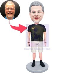 Male In Black T-shirt Holding A Cell Phone Custom Figure Bobbleheads