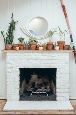 Stacked stone fireplace