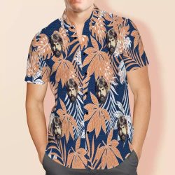 Mcdonald Hawaiian Shirt Custom Photo Hawaiian Shirt Blue Leaves Hawaiian Shirt