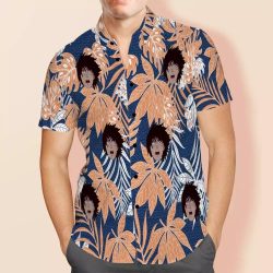 Akira Hawaiian Shirt Custom Photo Hawaiian Shirt Blue Leaves Hawaiian Shirt