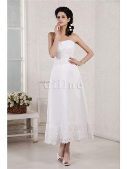 Abito da Sposa Cerniera con Applique Corto con Perline con Piega – Gillne.it