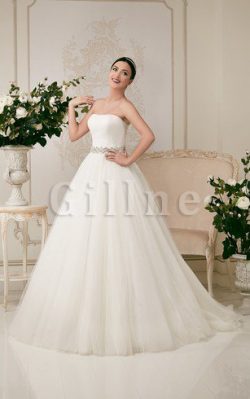 Abito da Sposa Senza Spalline Naturale con Cristino in Tulle A Terra – Gillne.it