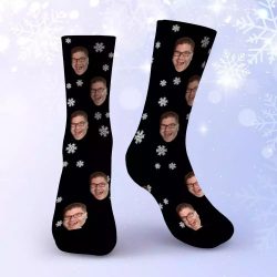 True Crime Obsessed Socks Custom Photo Socks Black Christmas Socks Snowflake $19.95