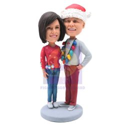 Christmas Sweet Couple In Christmas Costume Custom Figure Bobbleheads