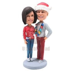 Custom Christmas Sweet Couple Bobbleheads In Christmas Costume