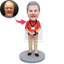 Male Basketball Coach In Red T-shirt Custom Figure Bobbleheads