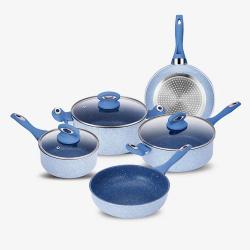 Blue Nonstick Rolled Edge Cookware Set With Soft Touch Bakelite Handle