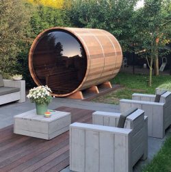 Outdoor Barrel Sauna With Panoramic View Window