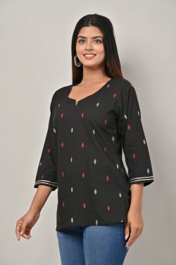 Buy Latest Desing Black Floral Print Kurti From Swasti Clothing