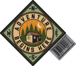 Shop Online Adventure Begins Here Badge Sticker