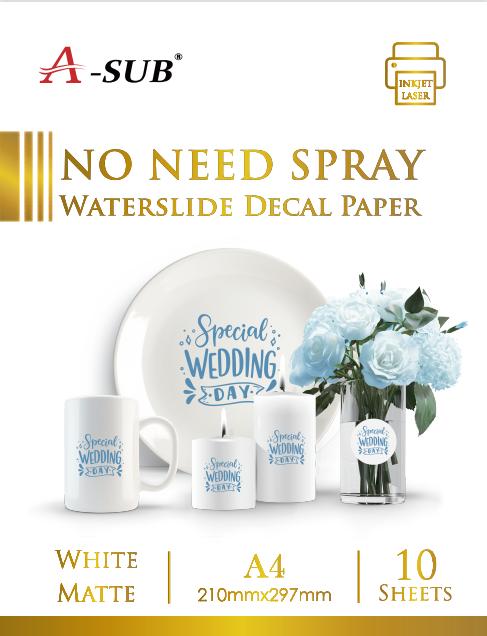 A-SUB® No Need Spray Water Slide Decal Paper For Inkjet Or Laser Printer