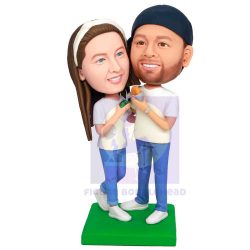 Couple In White T-shirt Custom Figure Bobbleheads