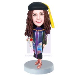 Female Graduates Holding A Bouquet Of Flowers Custom Graduation Bobbleheads