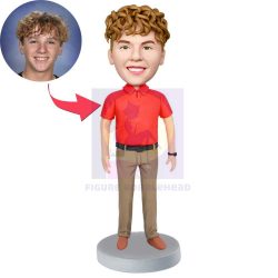 Male Office Staff In Red Polo Shirt Custom Figure Bobbleheads