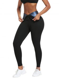 Wholesale Dark Blue Neoprene Butt Lifting Leggings Wide Waistband Lose