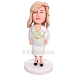 Custom Female Office Staff Bobbleheads In White Suit Skirt