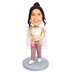 Female In White Vest And Coat Custom Figure Bobbleheads