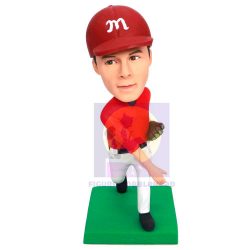 Male Baseball Pitcher In Professional Uniform Custom Figure Bobbleheads