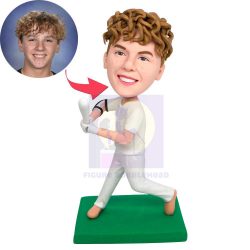 Professional Male Baseball Player In White Tracksuit Custom Figure Bobbleheads