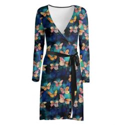 AI Butterflies Wrap Dress