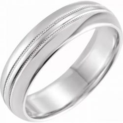 Half Round Wedding Band for Men with Double Milgrain