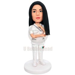 Custom Professional Female Doctor Nurse Bobbleheads In White Doctor Uniform