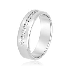 Channel Set Round Diamond Wedding Band for Men