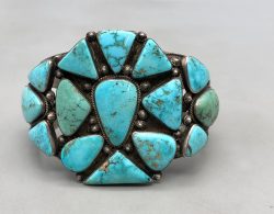 Hefty 1940’s Era Turquoise Cluster Bracelet