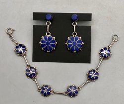 Vintage Lapis Inlay Bracelet and Earrings