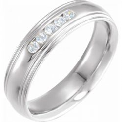 Half Round Edge Men’s Wedding Band with Diamonds