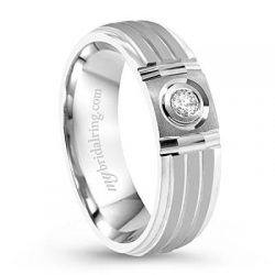 Round Diamond Studded Mens Wedding Band