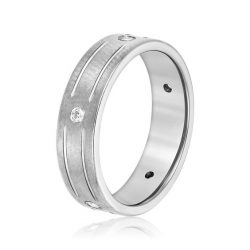 Brushed Finished and Round Diamonds Men’s Wedding Band