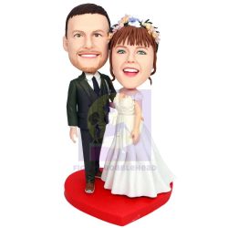 Happy Couple In Wedding Dress And Suit Custom Wedding Bobbleheads