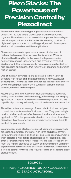 The Future of Motion Control: Piezo Stacks and Their Impact