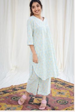 Kashvi Blue Sanganeri Cotton Leisure Set