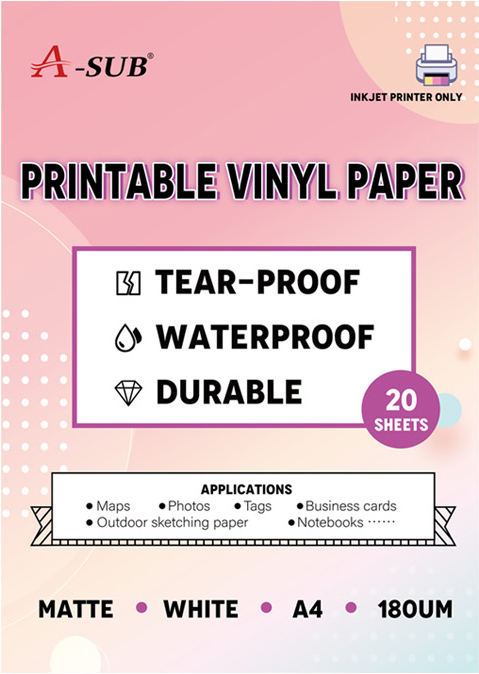 Bulk A-SUB® Tear-Proof Inkjet Printable Vinyl Photo Paper For Printer